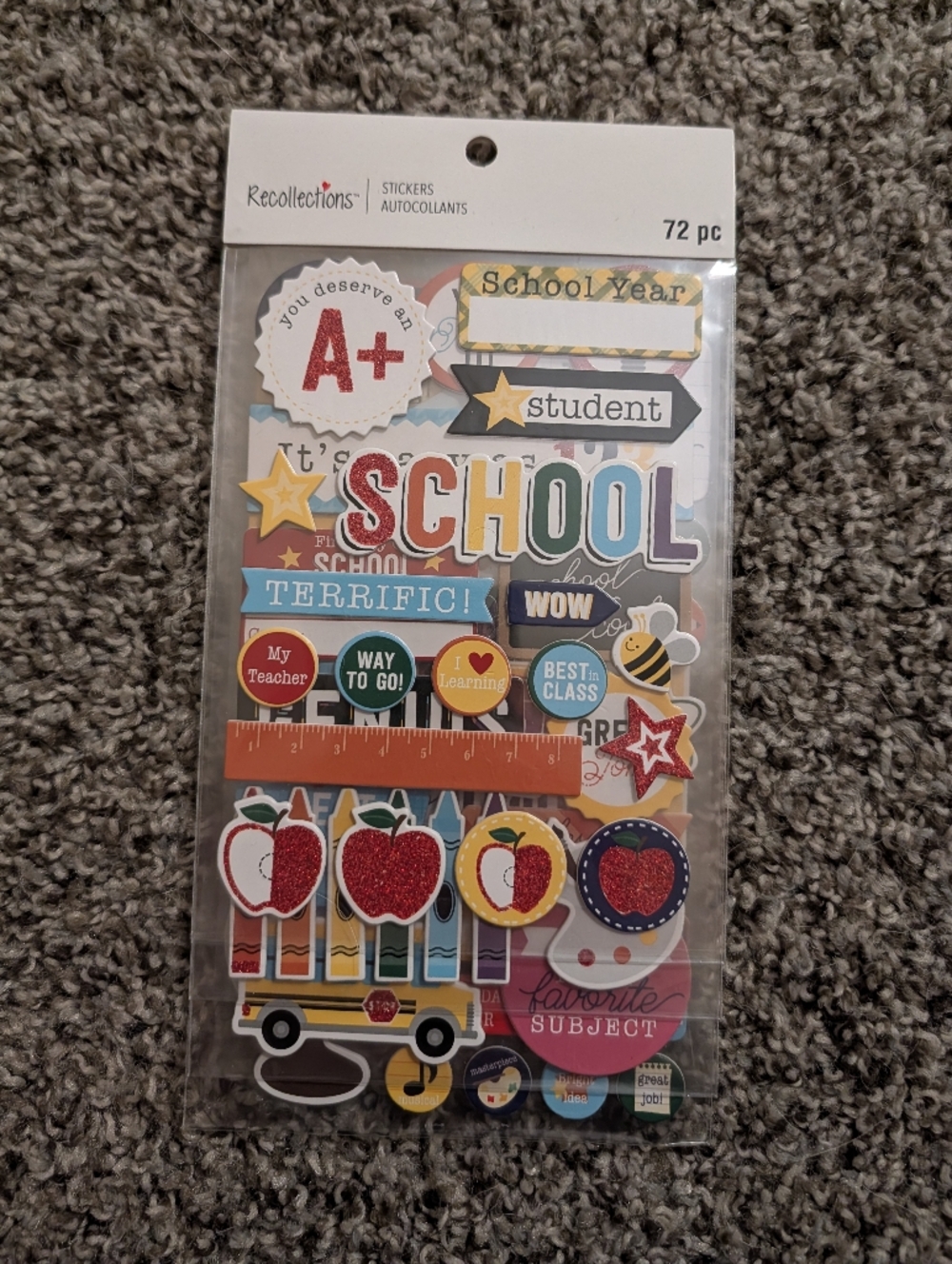 NEW Recollections Brand - 72pc Pack of 3D School / Teacher Scrapbooking Stickers